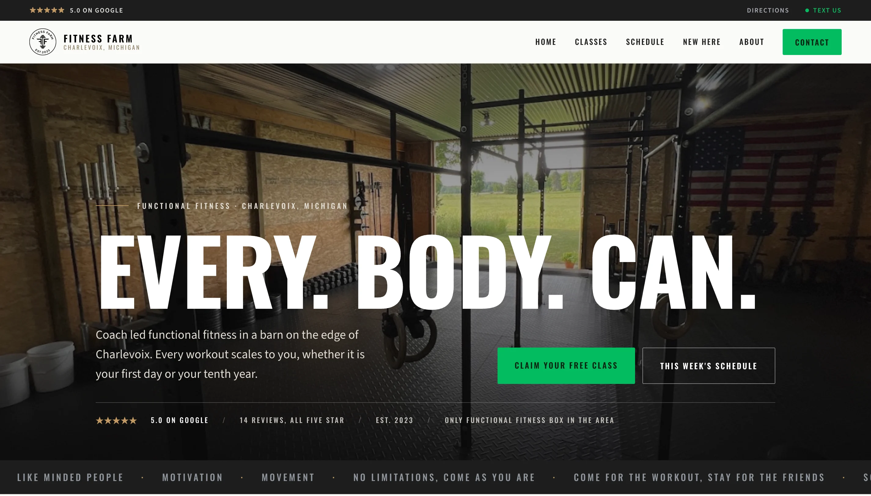 Fitness Farm website homepage