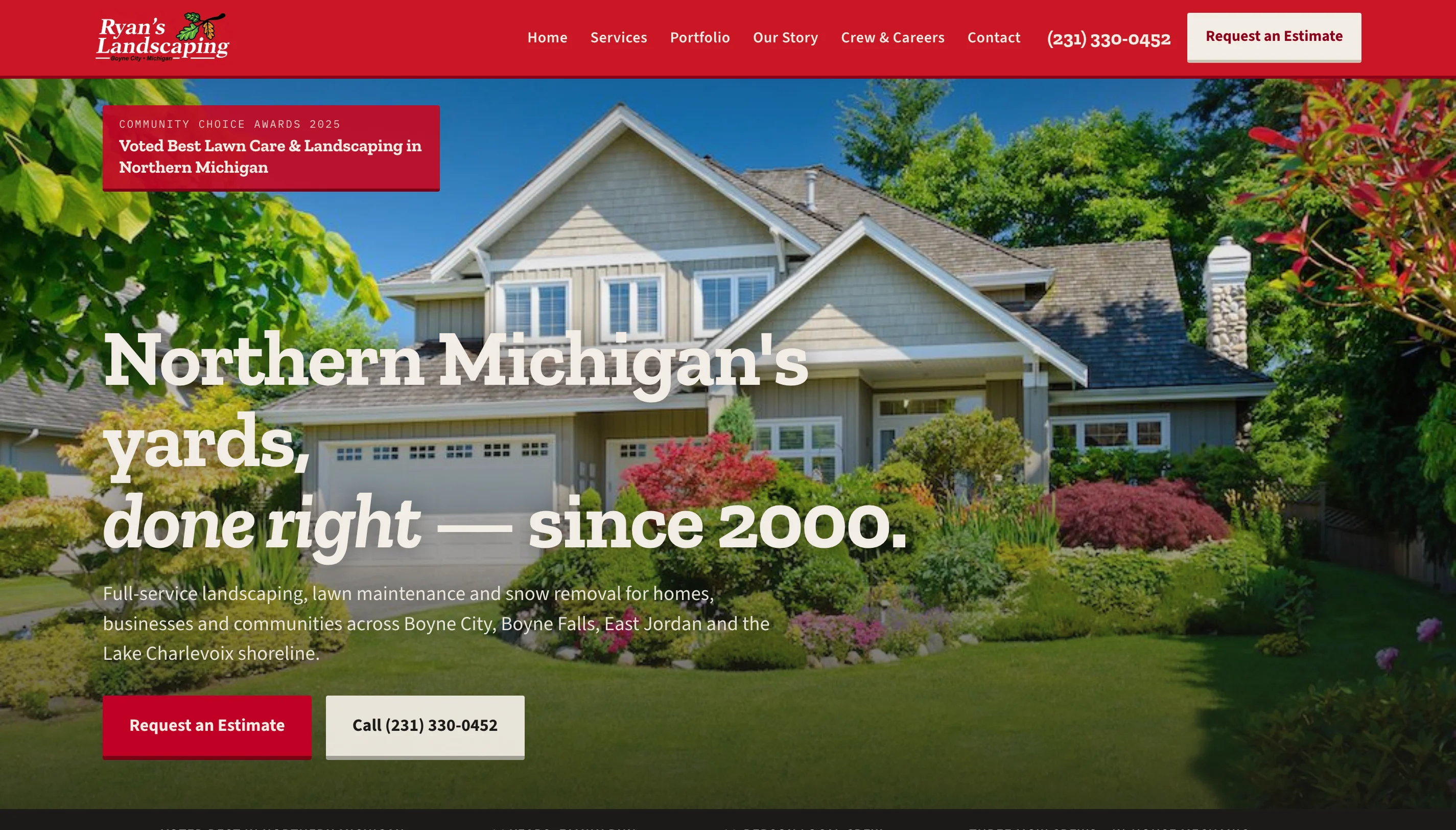 Ryan's Landscaping website homepage